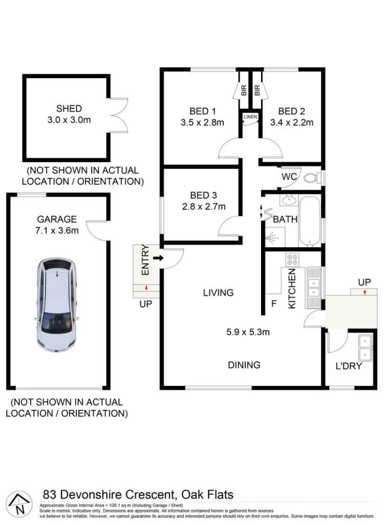 Brick and Tile Home in Oak Flats - 651m2 Block - No Rear Neighbours