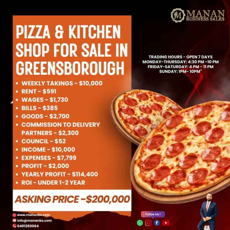 Pizza & Kitchen Shop for Sale in Greensborough