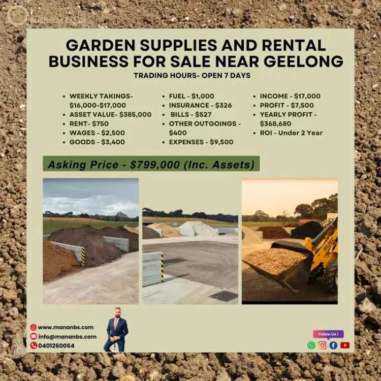 Garden Supplies & Equipment Rental Business For Sale Near Geelong